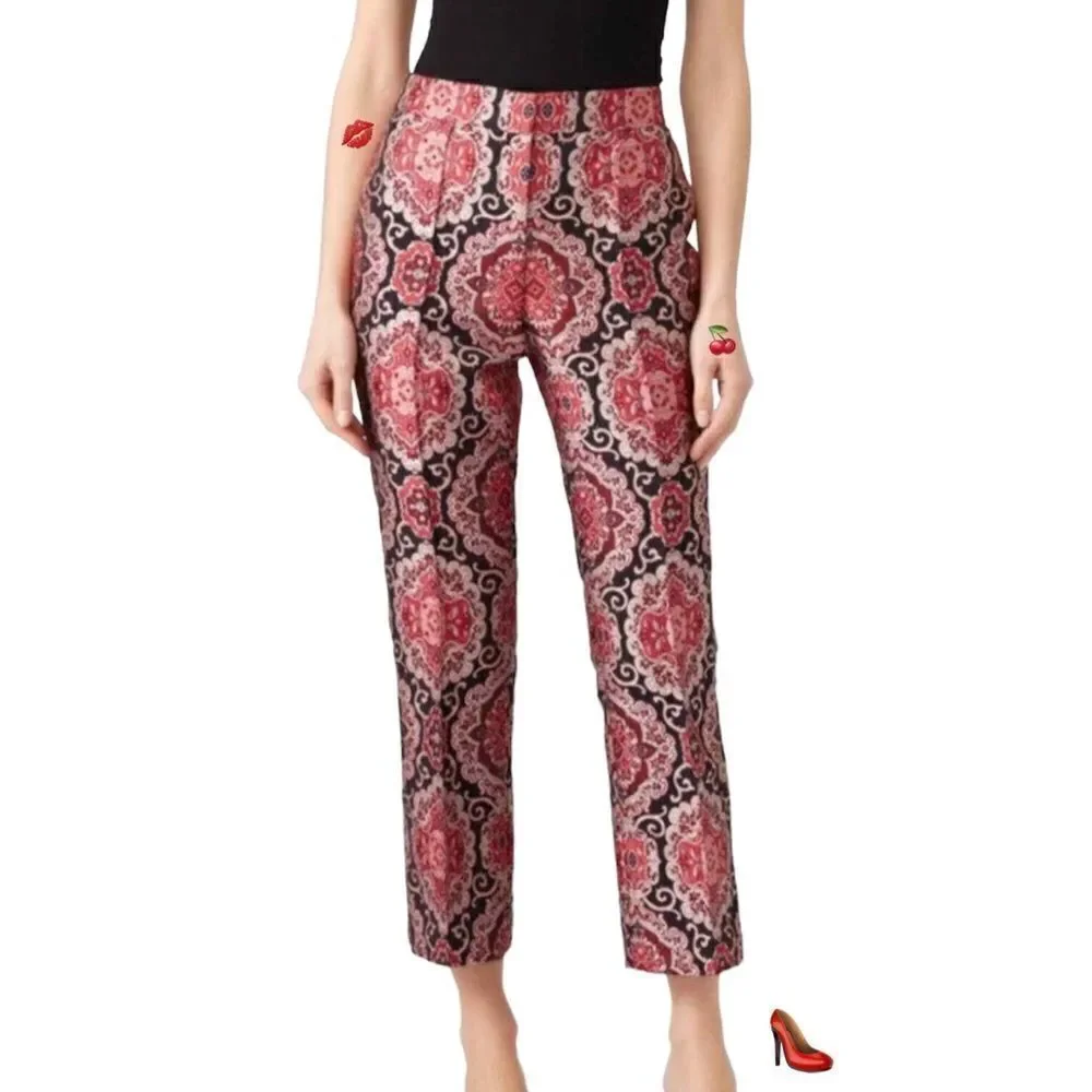 kate spade Red Runway Medallion Jacquard Kick Flare Leg Trousers Size 0